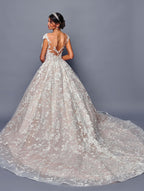 Wholesale Lace Ball Gown Wedding Dress with Illusion Bodice, Cap Sleeves & Cathedral Train by LADK485 - - Dresses LAD