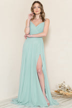 La Merchandise LAA477 Simple Spaghetti Strap Chiffon Bridesmaids Dress - Dusty Mint Sage - LA Merchandise