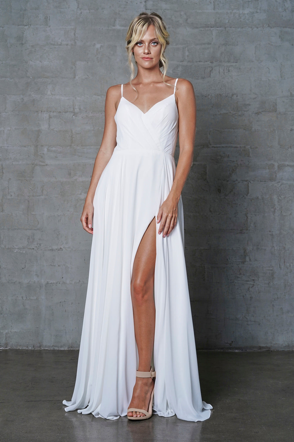 La Merchandise LAA477 Simple Spaghetti Strap Chiffon Bridesmaids Dress - White 4 - LA Merchandise
