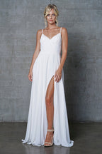 La Merchandise LAA477 Simple Spaghetti Strap Chiffon Bridesmaids Dress - White 4 - LA Merchandise