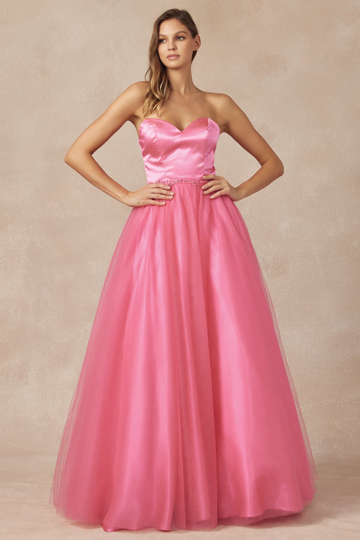 LA Merchandise LAT265 Strapless A-line Pageant Formal Prom Ball Gown - HOT PINK - LAT