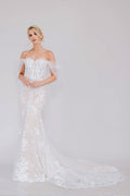 LA Merchandise LAAWL0100 White Lace Off the Shoulder Wedding Gown - WHITE - Dress LA Merchandise
