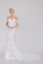 LA Merchandise LAAWL0100 White Lace Off the Shoulder Wedding Gown - WHITE - Dress LA Merchandise