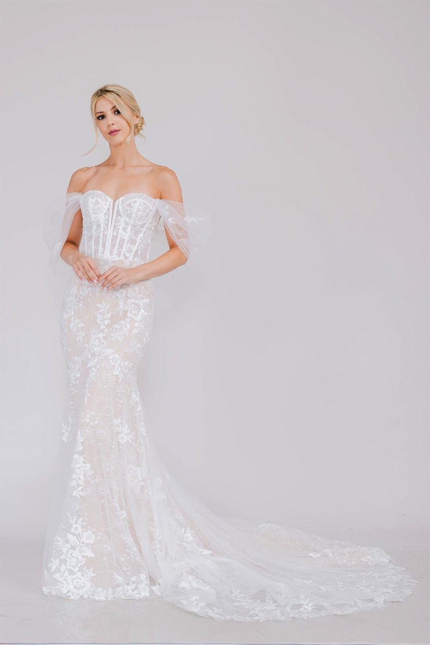 LA Merchandise LAAWL0100 White Lace Off the Shoulder Wedding Gown - WHITE - Dress LA Merchandise