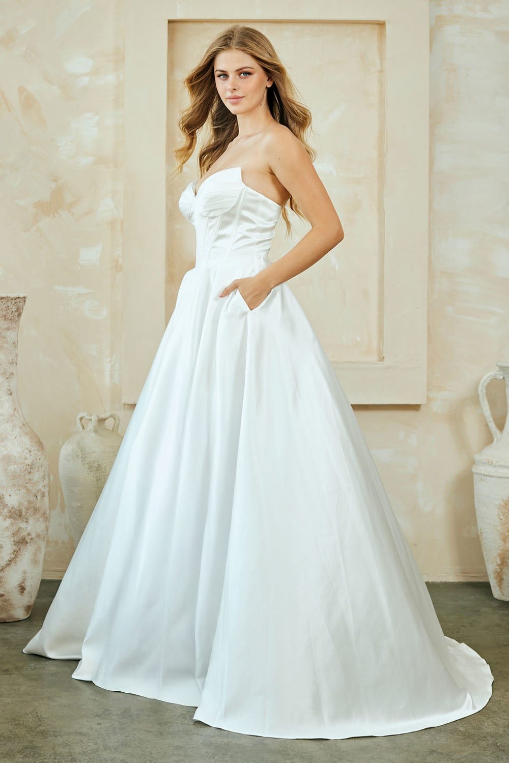 Wholesale Strapless Satin A-Line Gown Wedding Dress with Sweetheart Neckline & Pockets by LAA5080 - - Wedding Dress LAA