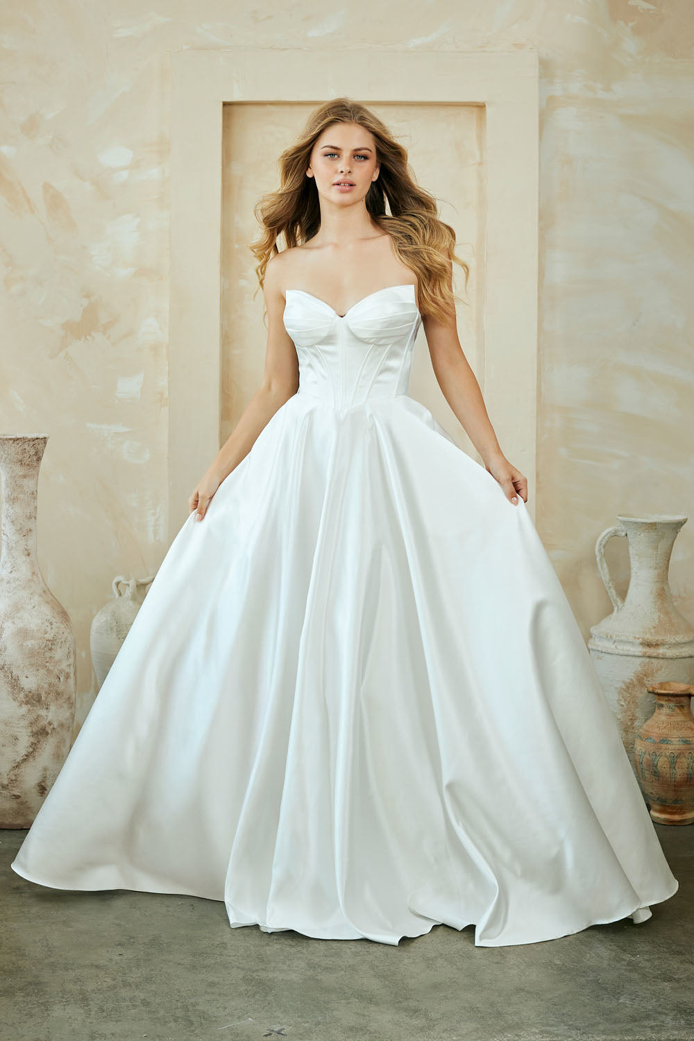 Wholesale Strapless Satin A-Line Gown Wedding Dress with Sweetheart Neckline & Pockets by LAA5080 - - Wedding Dress LAA