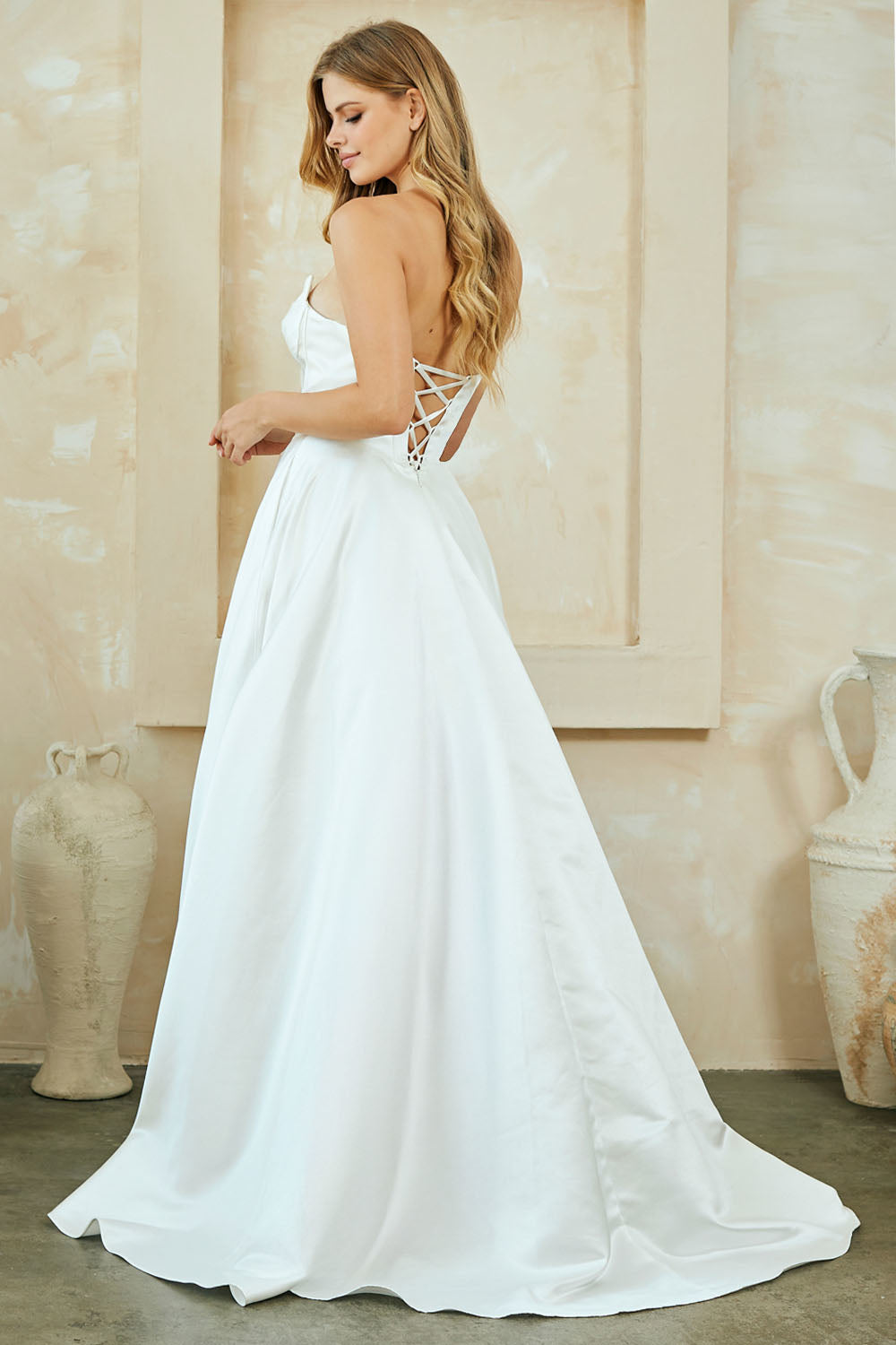 Wholesale Strapless Satin A-Line Gown Wedding Dress with Sweetheart Neckline & Pockets by LAA5080 - - Wedding Dress LAA