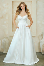 Wholesale Strapless Satin A-Line Gown Wedding Dress with Sweetheart Neckline & Pockets by LAA5080 - - Wedding Dress LAA