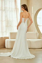 Wholesale Strapless Lace Corset Wedding Dress with Sweetheart Neckline, Side Slit by LAA2076 - - Wedding Dress LAA