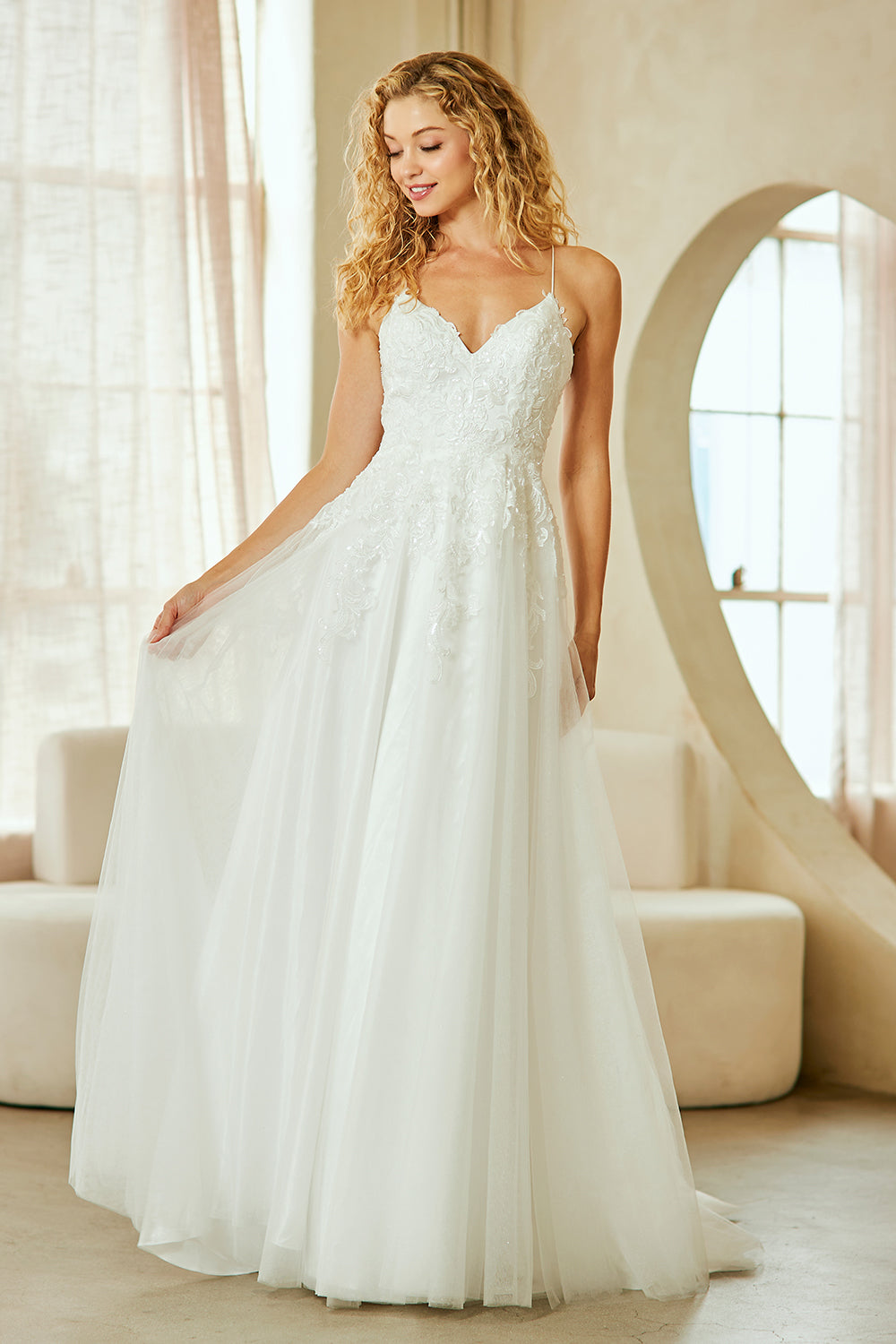 Wholesale Spaghetti Strap Lace A-Line Prom Dress with Tulle Skirt Formal Evening Gown by LAA9079 - - Dresses LAA