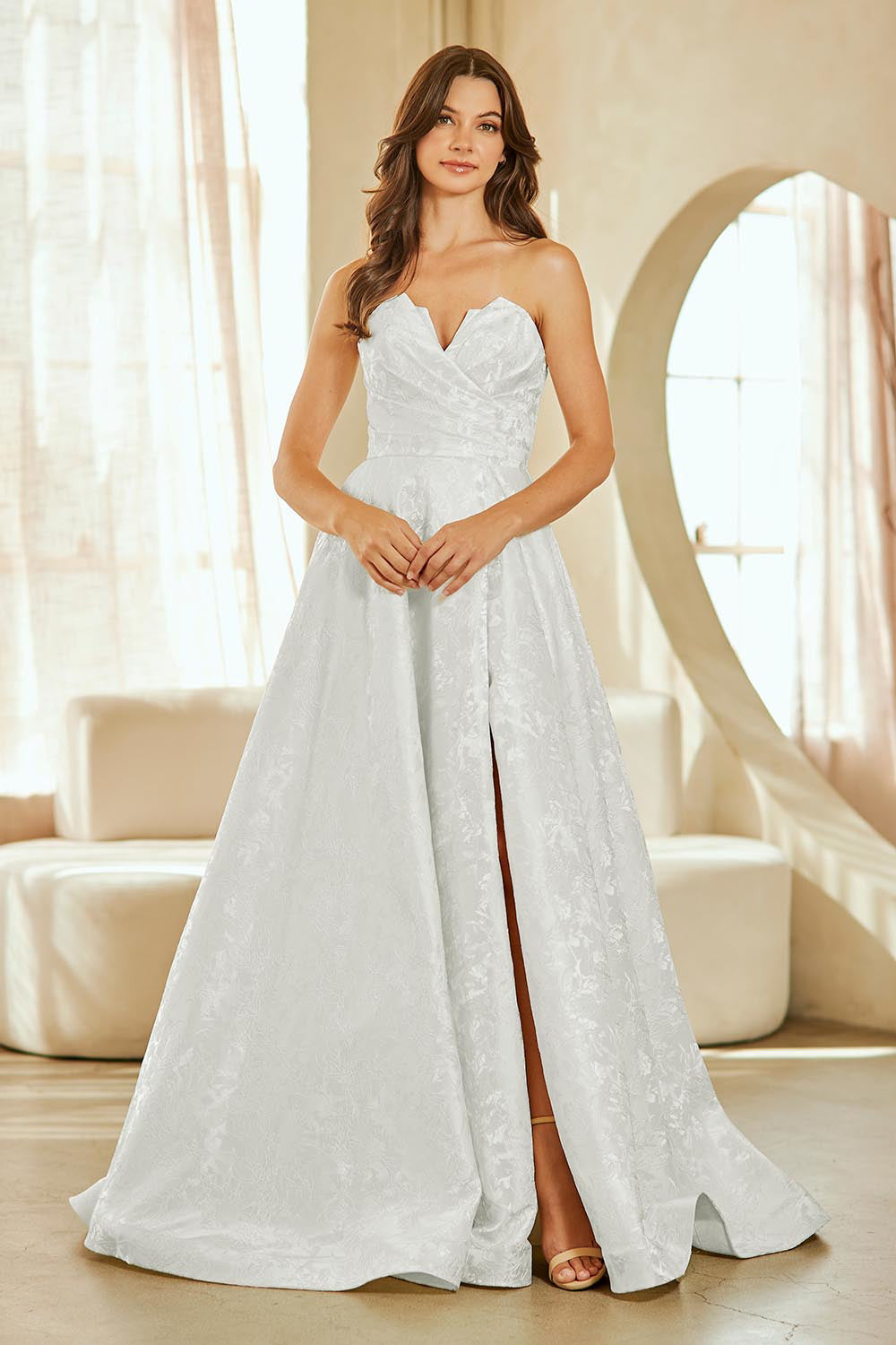 Wholesale Strapless Jacquard A-Line Wedding Dress with Corset Lace-Up Back by LAA8061 - WHITE - Dresses LAA