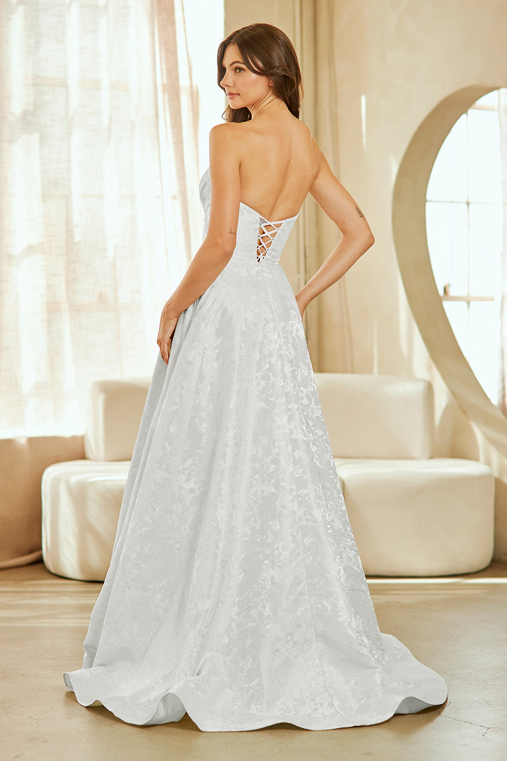 Wholesale Strapless Jacquard A-Line Wedding Dress with Corset Lace-Up Back by LAA8061 - - Dresses LAA