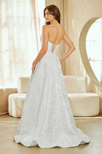 Wholesale Strapless Jacquard A-Line Wedding Dress with Corset Lace-Up Back by LAA8061 - - Dresses LAA