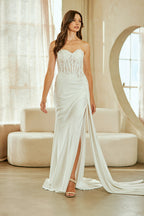 Wholesale Strapless Lace Corset Wedding Dress with Sweetheart Neckline, Side Slit by LAA2076 - - Wedding Dress LAA
