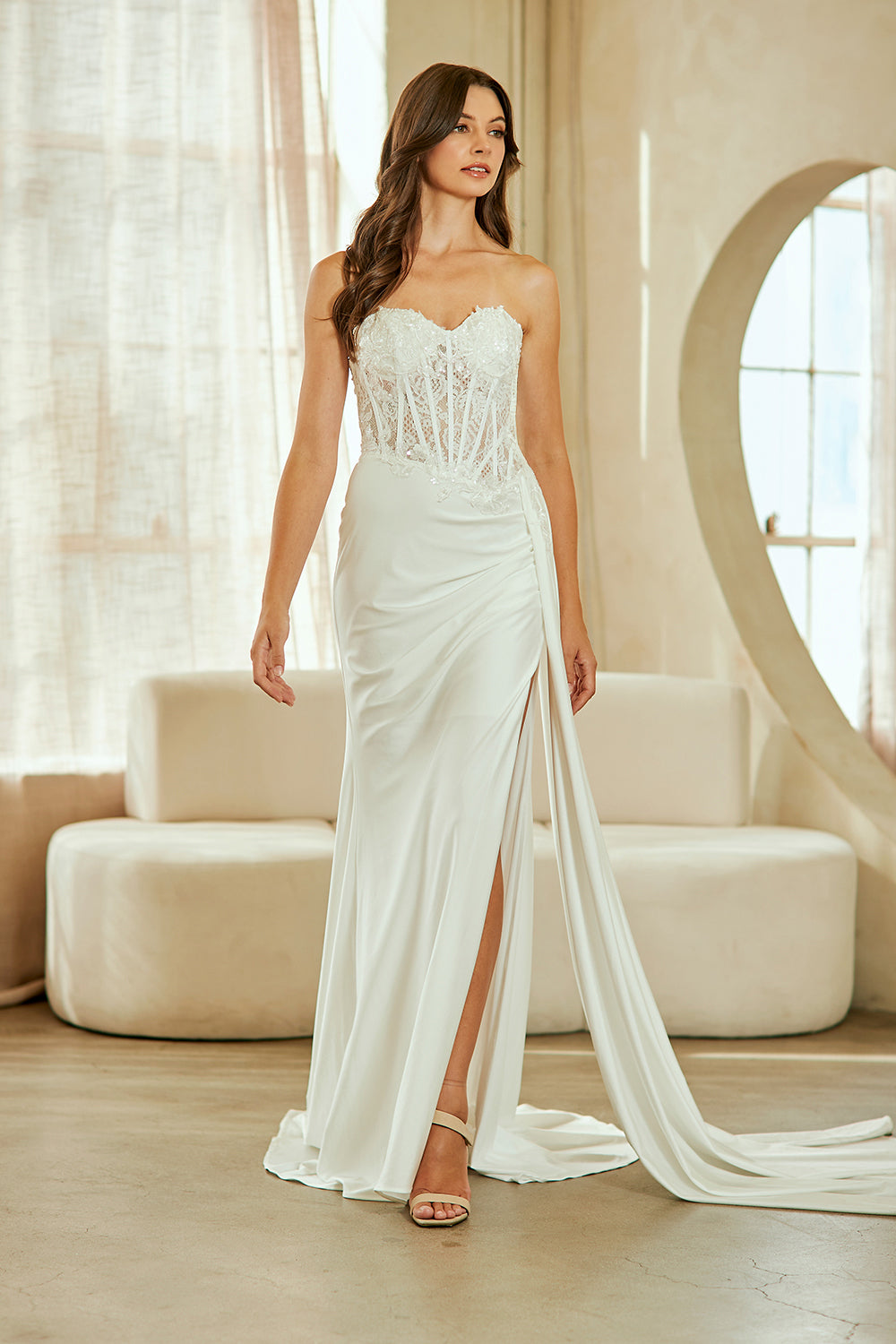 Wholesale Strapless Lace Corset Wedding Dress with Sweetheart Neckline, Side Slit by LAA2076 - - Wedding Dress LAA