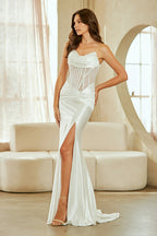 Wholesale Strapless Satin & Lace Corset Bridal Gown with Slit Mermaid Wedding Dress by LAA9077 - - Wedding Dress LAA