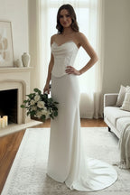 LAA6137 Wholesale Strapless Corset Wedding Dress Satin Sheath Bridal Gown with Lace-Up Back - - Wedding Dress LAA