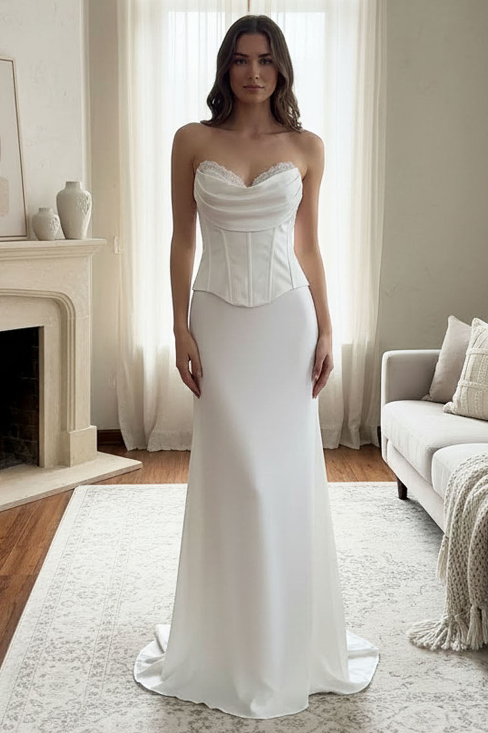 LAA6137 Wholesale Strapless Corset Wedding Dress Satin Sheath Bridal Gown with Lace-Up Back - - Wedding Dress LAA