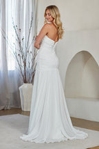 Wholesale Strapless Ruched Chiffon Dress with Lace-Up Back Bridal Gown with Sweep Train by LAA6132 - - Wedding Dress LAA