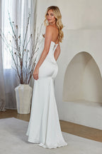 LAA6137 Wholesale Strapless Corset Wedding Dress Satin Sheath Bridal Gown with Lace-Up Back - - Wedding Dress LAA