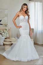 LAA7090 Wholesale White Strapless Sweetheart Illusion Lace Mermaid Wedding Dress with Corset Back - - Wedding Dress LAA
