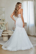 LAA7090 Wholesale White Strapless Sweetheart Illusion Lace Mermaid Wedding Dress with Corset Back - - Wedding Dress LAA
