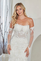 LAA2155 Wholesale White Strapless Sweetheart Lace Mermaid Wedding Dress with Detachable Long Sleeves Glove - - Wedding Dress LAA