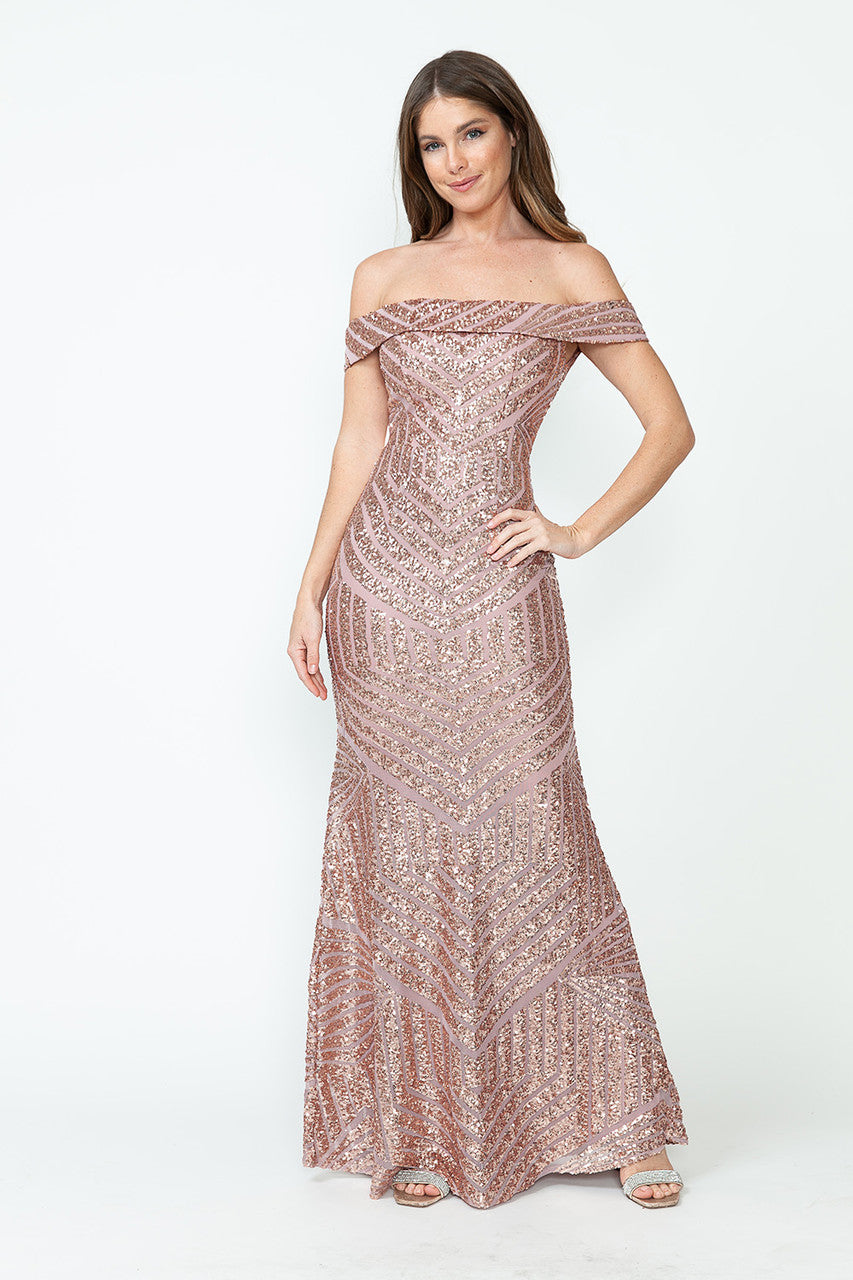 La Merchandise LAF5224 Sequined Off Shoulder Prom Wholesale Formal Gown - MAUVE - LAF