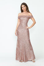 La Merchandise LAF5224 Sequined Off Shoulder Prom Wholesale Formal Gown - MAUVE - LAF