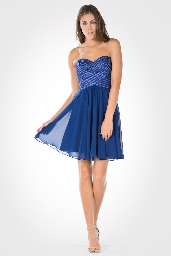 La Merchandise LAY7716 Strapless Short Chiffon Bridesmaids Dress - Navy - LA Merchandise
