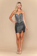 LAY26232 Wholesale Strapless Sweetheart Line Rhinestone Sequin Short Homecoming Party Dress - BLACK - Short Cocktail Dress LAY