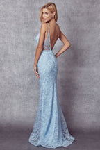 La Merchandise LAT272 Long Spaghetti Strap Prom Embroidered Lace Dress - - LAT