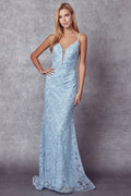 La Merchandise LAT272 Long Spaghetti Strap Prom Embroidered Lace Dress - BABY BLUE - LAT