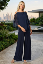 Cape Overlay Stretch Jersey Formal Jumpsuit By LA Merchandise LAV3381 - - Dress LAV