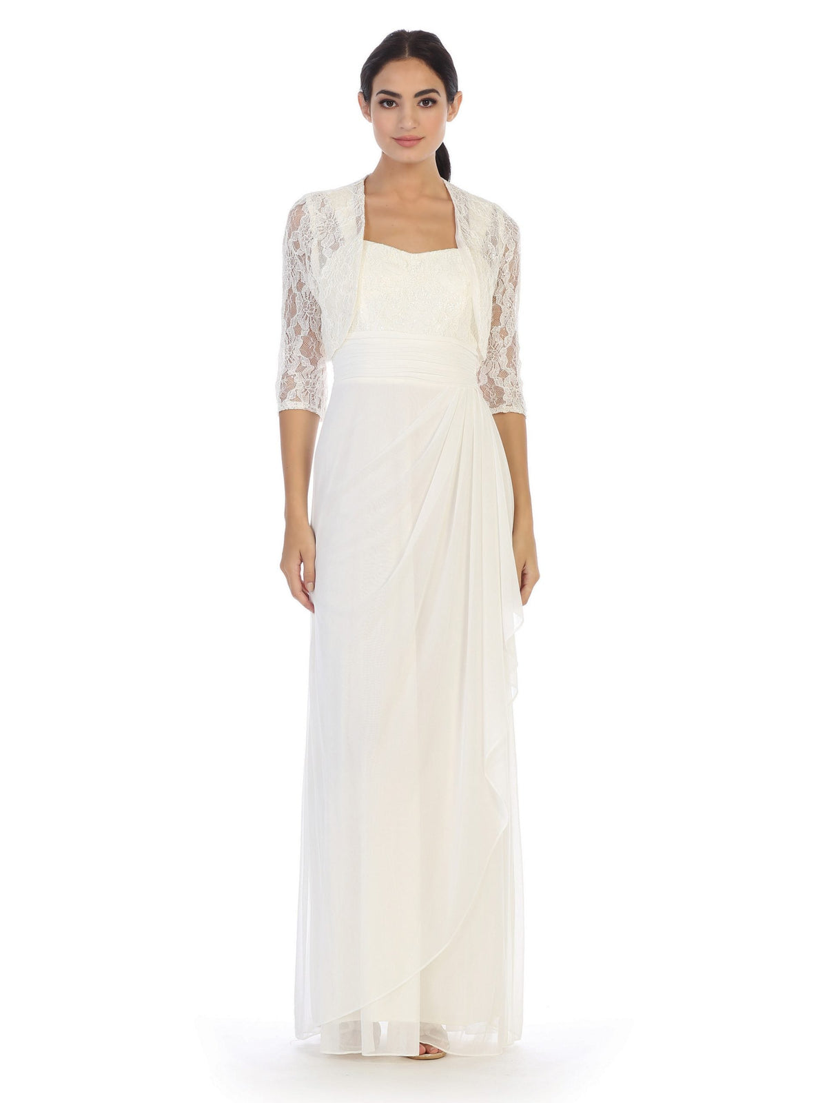 Wholesale Wedding Dress Square Neck Pleated Bridal Gown By LAV3094B - IVORY - Dress LAV