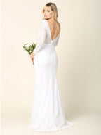 LA Merchandise LAV3407 Long Sleeve Lace Mermaid Wedding Dress with V-Neckline, Low Back, and Train - - Wedding Dress LAV