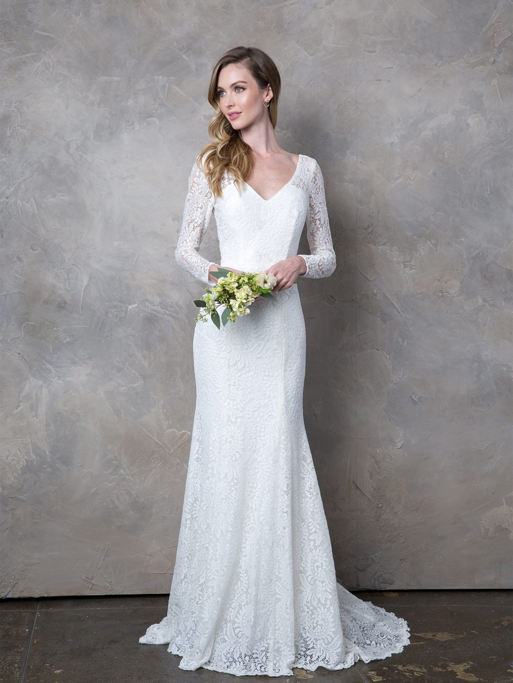 LA Merchandise LAV3407 Long Sleeve Lace Mermaid Wedding Dress with V-Neckline, Low Back, and Train - - Wedding Dress LAV