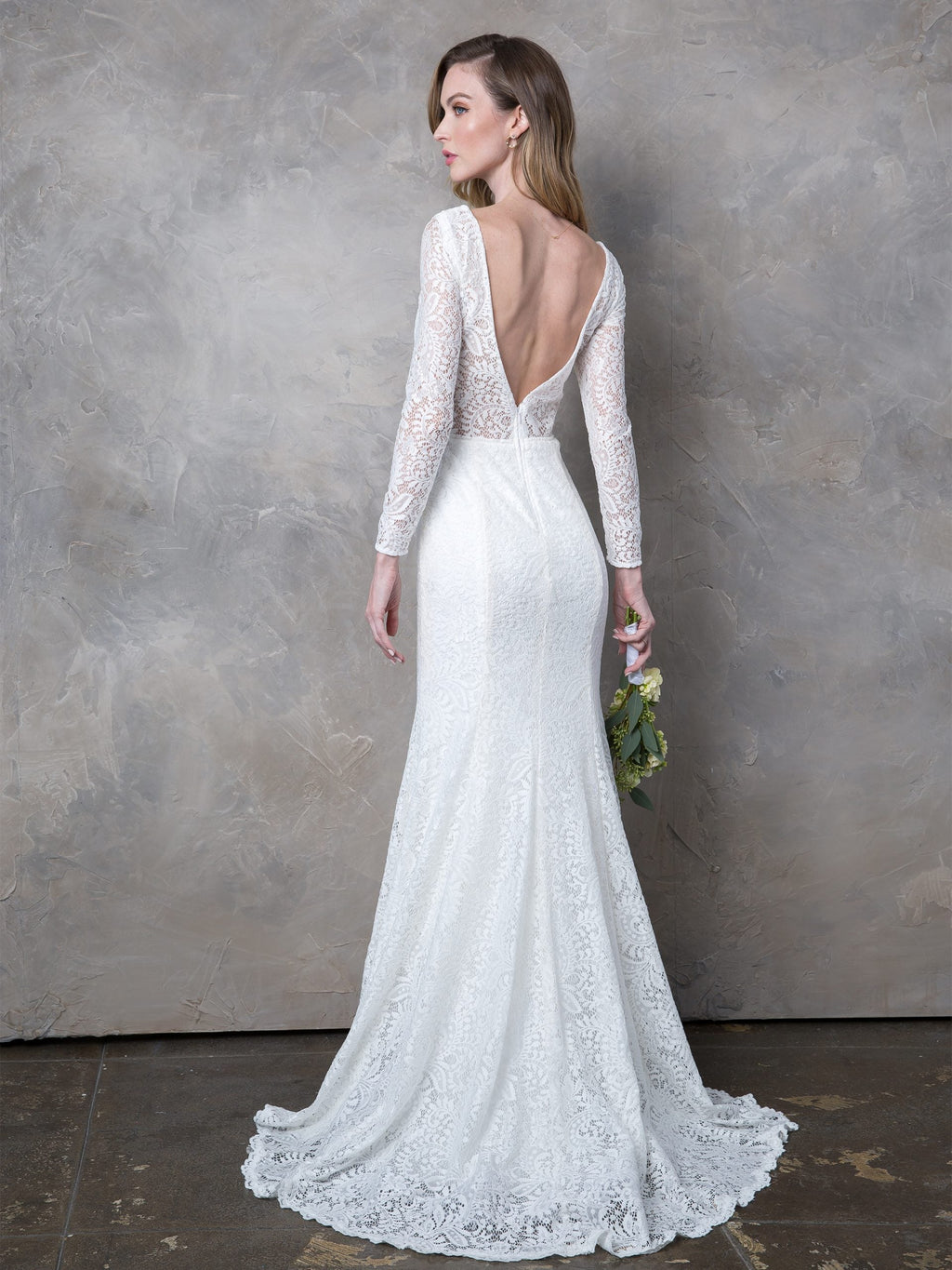 LA Merchandise LAV3407 Long Sleeve Lace Mermaid Wedding Dress with V-Neckline, Low Back, and Train - - Wedding Dress LAV