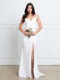 LAV3542 Wholesale Off-White Mermaid Dress with Cowl Neckline & Thigh-High Slit Bridal Dress - OFF-WHITE - Wedding Dress LAV