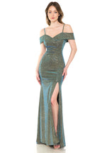 La Merchandise LAF5213 Shiny Off Shoulder Long Stretchy Evening Gown - ROYAL GOLD - LAF
