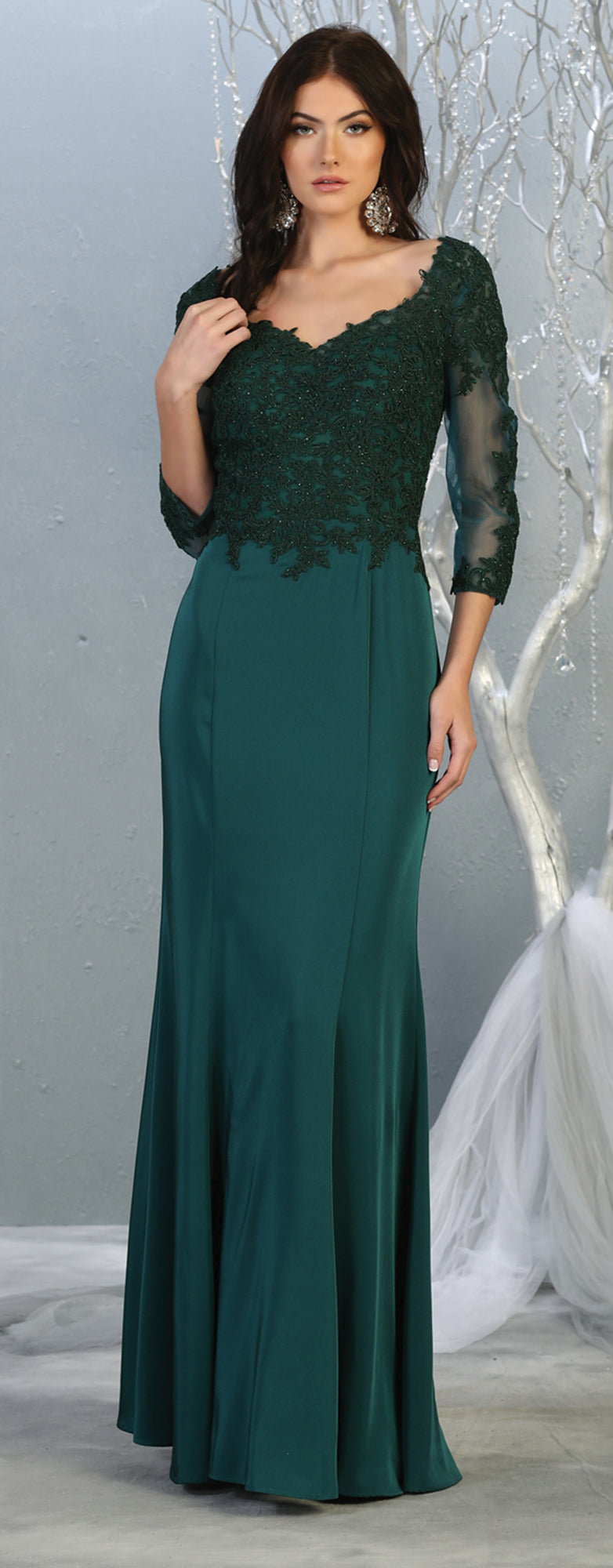 La Merchandise LA1811 3/4 Long Sleeve Mother Of The Bride Formal Dress - HUNTER GREEN - LA Merchandise