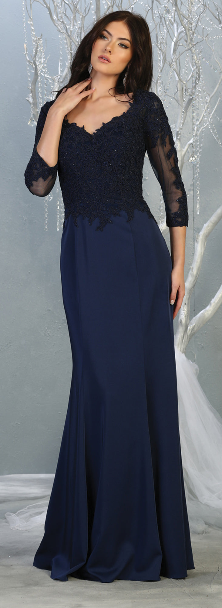 La Merchandise LA1811 3/4 Long Sleeve Mother Of The Bride Formal Dress - NAVY - LA Merchandise