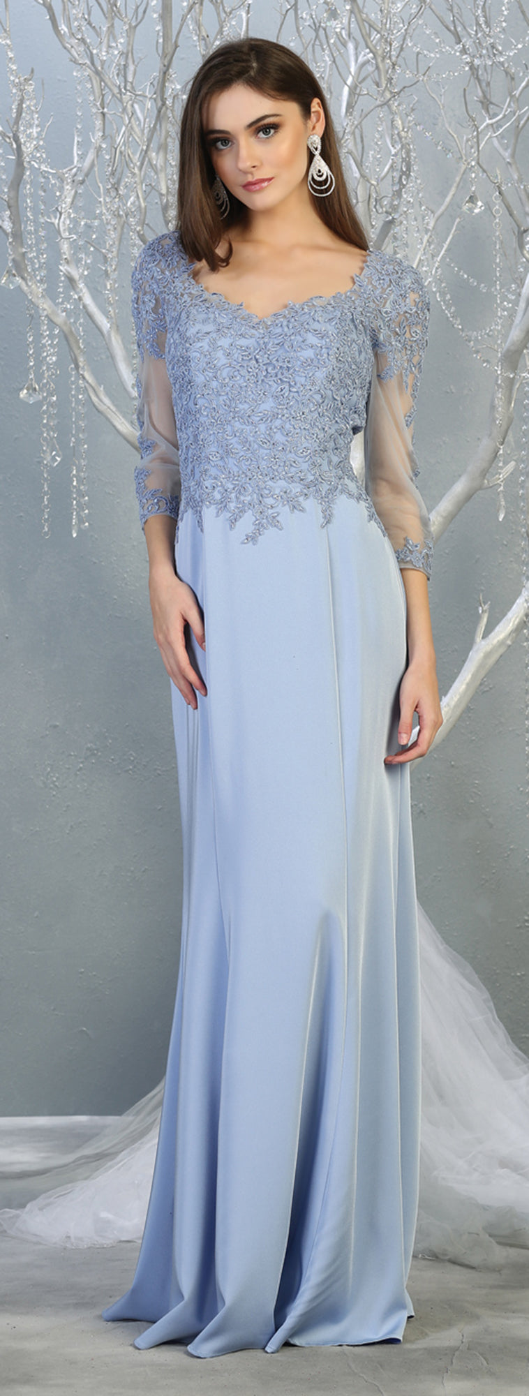 La Merchandise LA1811 3/4 Long Sleeve Mother Of The Bride Formal Dress - PERRY BLUE - LA Merchandise