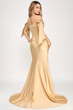 Wholesale Off-Shoulder Satin Wedding Dress with Ruched Bodice, Bow Tie Sleeves By LAF8358 - - Dress LAF