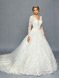Wholesale Long‑Sleeve Bridal Ball Gown Wedding Dress By LADK457 - WHITE - Dresses LADK
