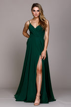 La Merchandise LAA477 Simple Spaghetti Strap Chiffon Bridesmaids Dress - Emerald Green - LA Merchandise