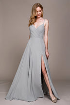 La Merchandise LAA477 Simple Spaghetti Strap Chiffon Bridesmaids Dress - Grey - LA Merchandise