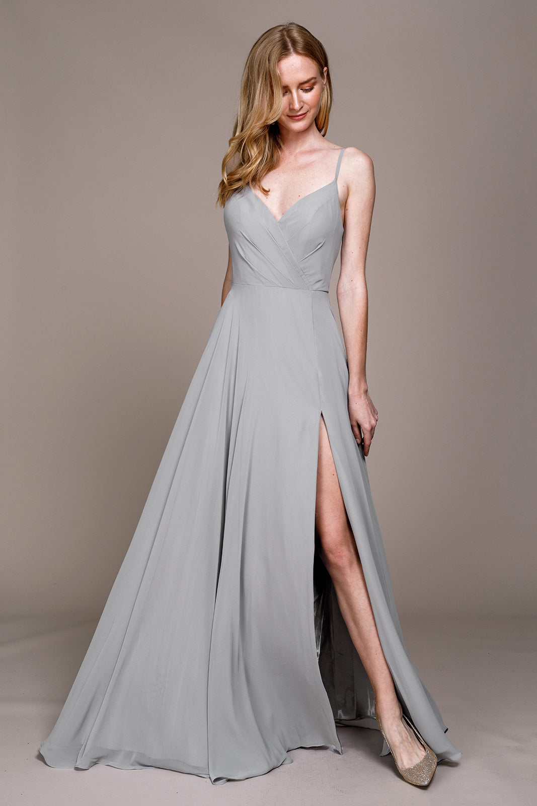 La Merchandise LAA477 Simple Spaghetti Strap Chiffon Bridesmaids Dress - Grey - LA Merchandise