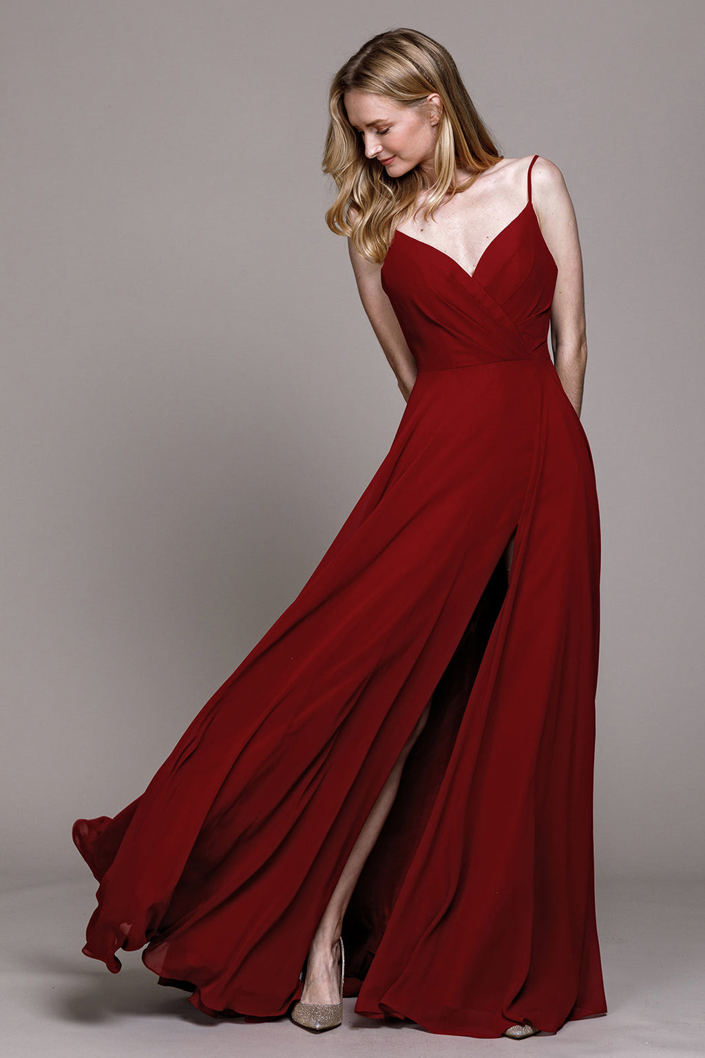 La Merchandise LAA477 Simple Spaghetti Strap Chiffon Bridesmaids Dress - Burgundy Wine - LA Merchandise