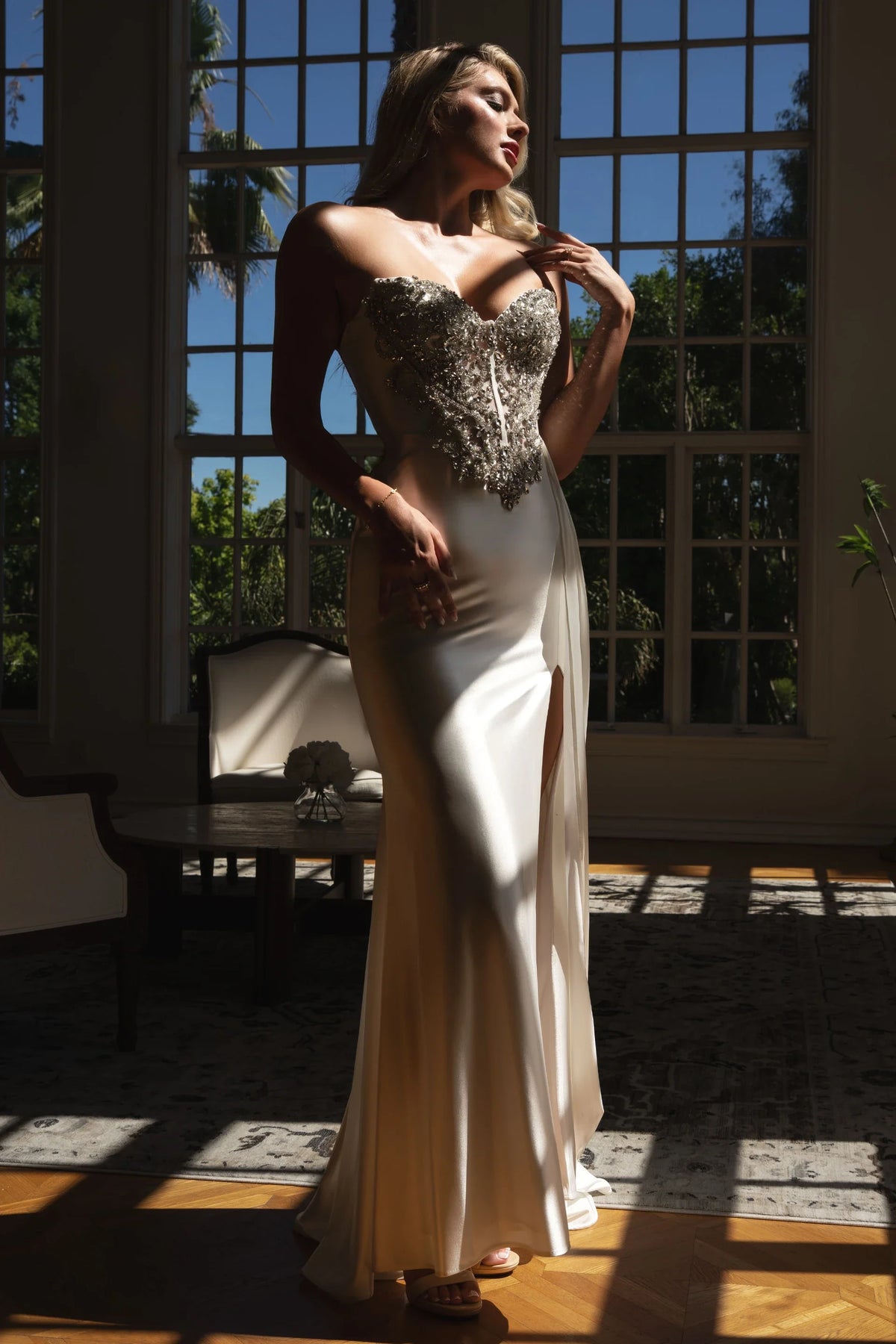 LAF8511 Ivory Wholesale Beaded Bridal Gown with Crystal Corset Bodice Sweetheart Wedding Dress - IVORY - Wedding Dress LAF